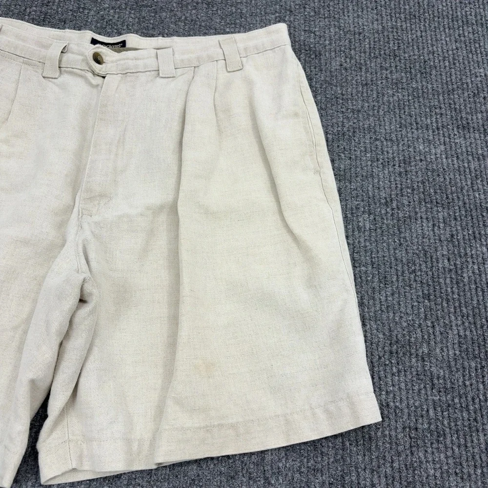 Dockers Shorts Mens 38 Beige Linen Cotton Pleated Casual Summer Classic Style